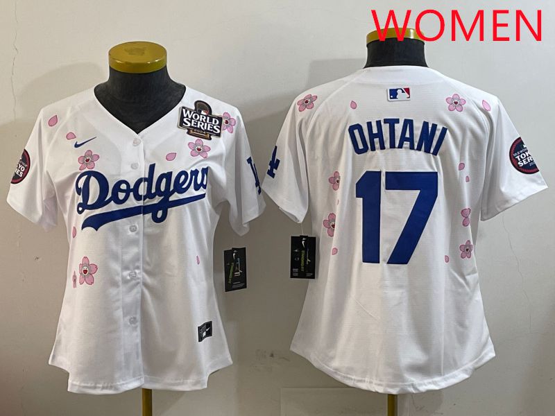 Women Los Angeles Dodgers #17 Ohtani White Sakura Edition 2025 Nike MLB Jersey style 2->women mlb jersey->Women Jersey